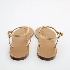 Goldstep Leather Flat Sandals — Luxe Édition | صندل جلدي ذهبي مسطح فاخر