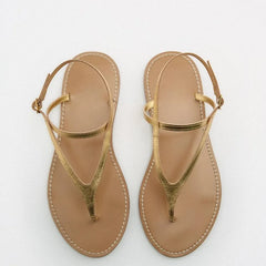 Goldstep Leather Flat Sandals — Luxe Édition | صندل جلدي ذهبي مسطح فاخر